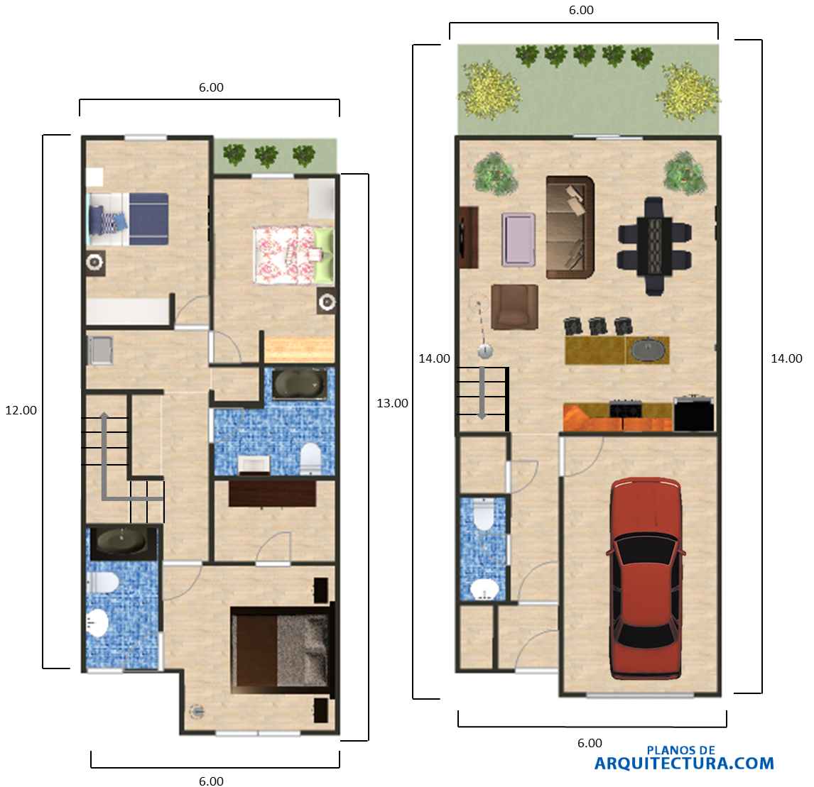 Plano de casa dos pisos y tres dormitorios | Planos de ...