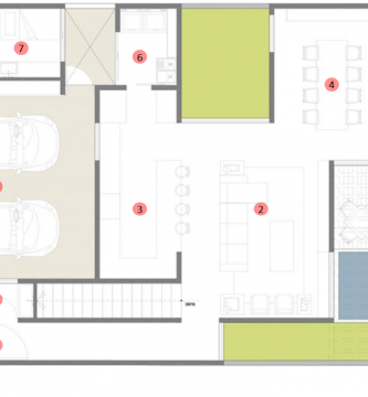 Planta del primer nivel de la moderna casa