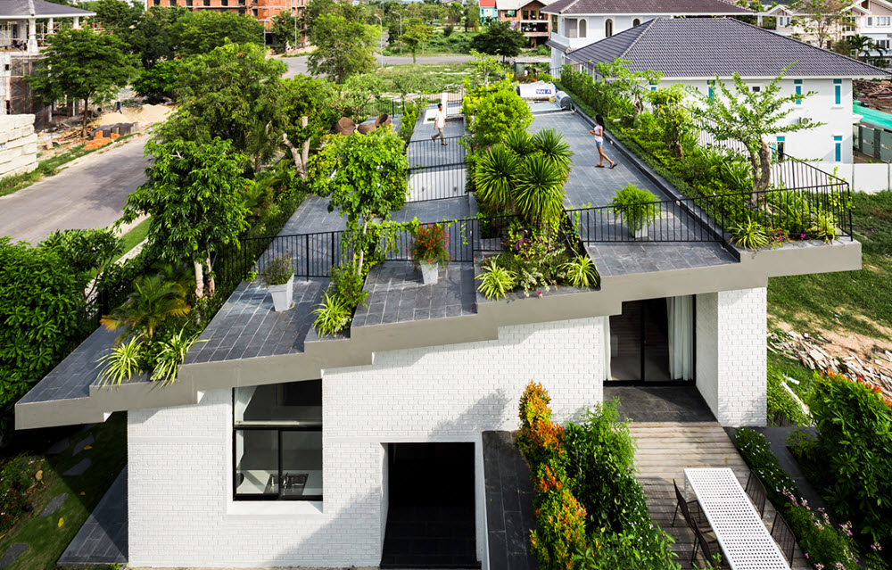 Moderna casa con techo verde